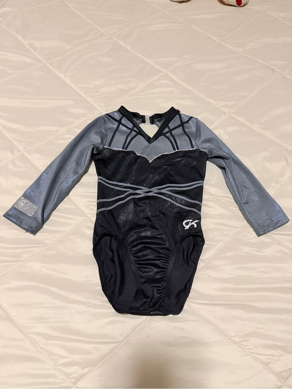 GK Black and Silver Long Sleeve Girls Gymnastics Leotard